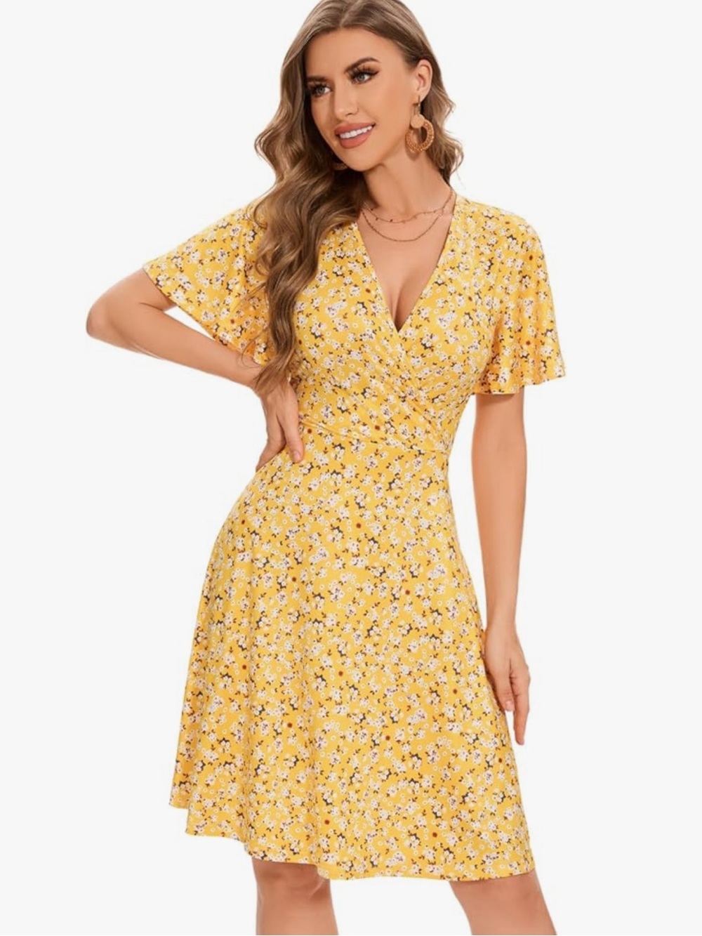 Beautiful Yellow Womens Short Sleeve Wrap V Neck Midi Dress XXL NWT